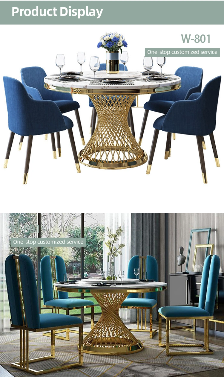 Elegant Design Dining Room Furniture Black Glass Stainless Steel Round Dining Table with Banquet Dining Chairs