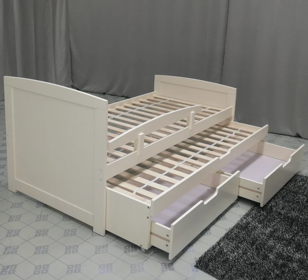 No. 1623 Solid Pine Wood Children Bed with Drawers Toddler Bed
