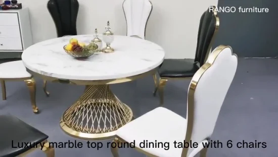 Mesa de jantar de luxo comercial por atacado conjunto de mesa de jantar de mármore com 6 cadeiras de jantar de veludo