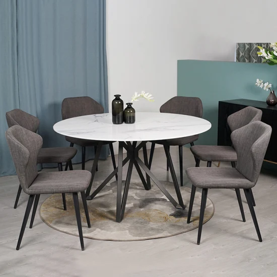Mesa de jantar de pedra sinterizada de mármore redonda rotativa ao ar livre com tampo de cerâmica