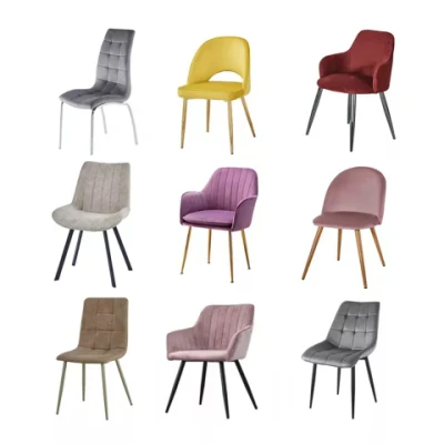 Tecido de veludo nórdico barato moderno design de luxo móveis cadeiras de sala de jantar estofado cadeira de jantar com perna de metal ouro