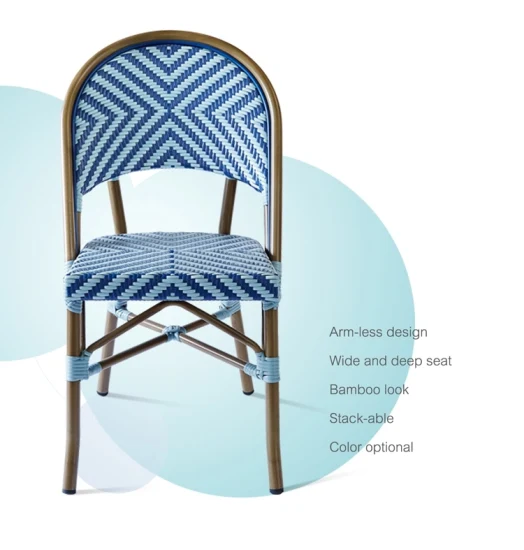 Conjunto de cadeiras de mesa de jantar ao ar livre moderna de vime tecido de alumínio para lazer comercial