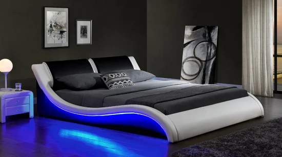 Willsoon 1178-1 Cama de LED de design moderno cama de casal/king size com camas estofadas em forma de S
