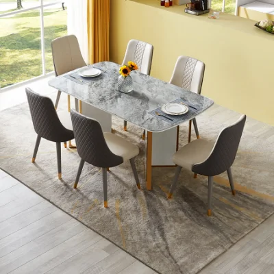 Conjuntos de móveis para sala de jantar Quanu 670152 Mesa de jantar de vidro temperado italiano de luxo