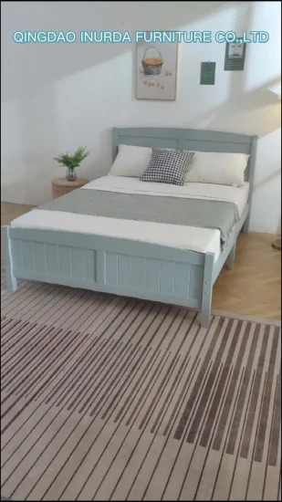 Fabricante de fábrica Mobília de quarto de madeira maciça Cinza Solteiro Cama de casal de solteiro