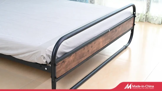 Camas de ripas com cabeceira de madeira queen size estrutura de cama de metal